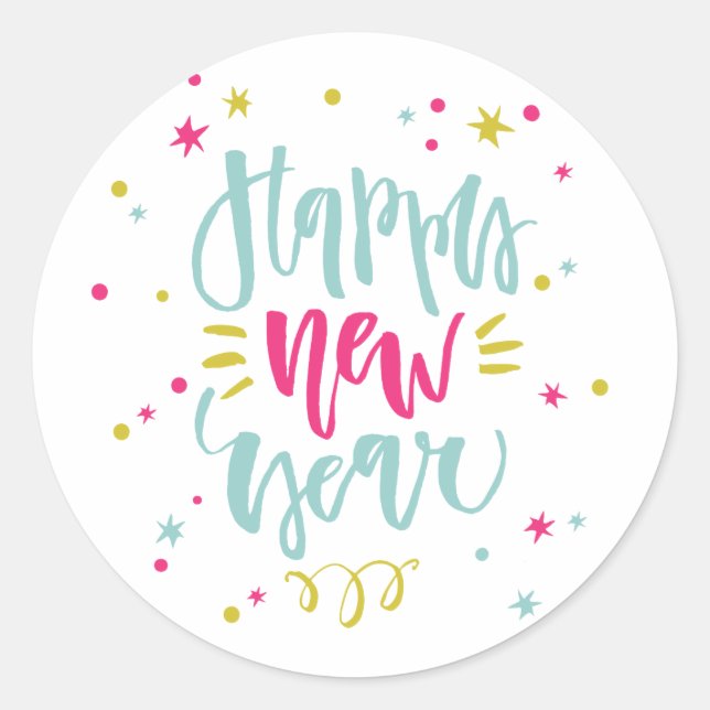 Fun and Festive Calligraphy Happy New Year Sticker (Front)