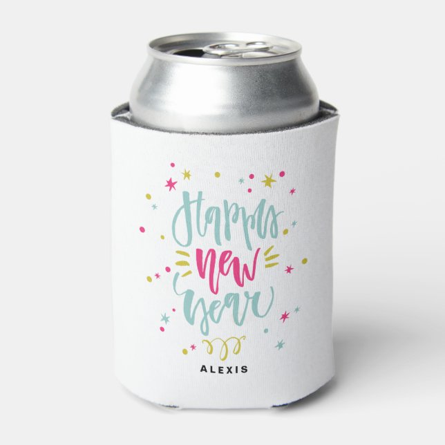 Fun and Festive Calligraphy New Year Personalised Can Cooler (Can Front)
