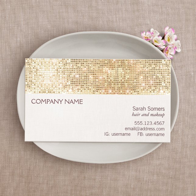 Fun and Festive Girly Gold Sparkly Sequin Business Card (Creator Uploaded)
