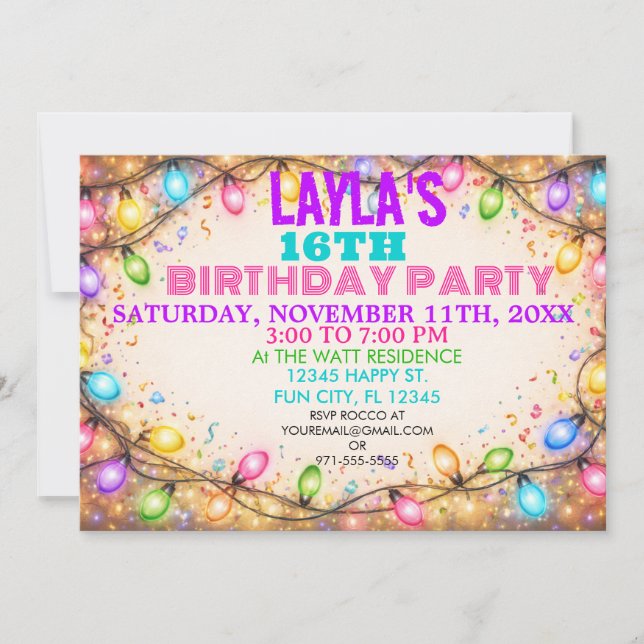 Fun and Festive String Lights Unisex Birthday  Invitation (Front)