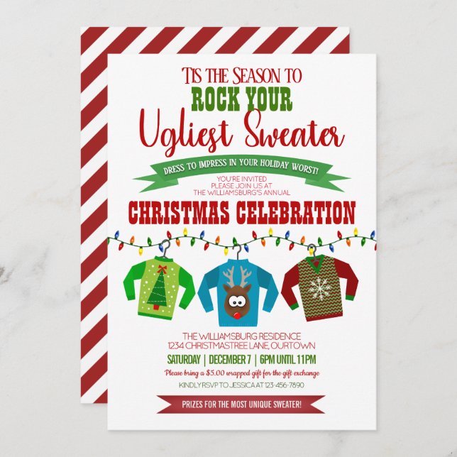 Fun and Festive Ugly Christmas Sweater Party Invitation (Front/Back)