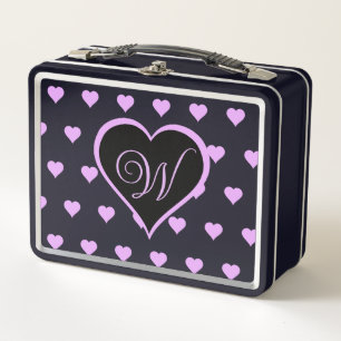 Fun and Flirty Pink Hearts Personalised  Metal Lunch Box