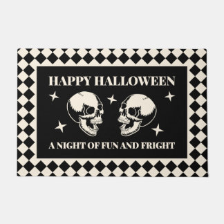 Fun and Fright Skull Black Halloween Doormat