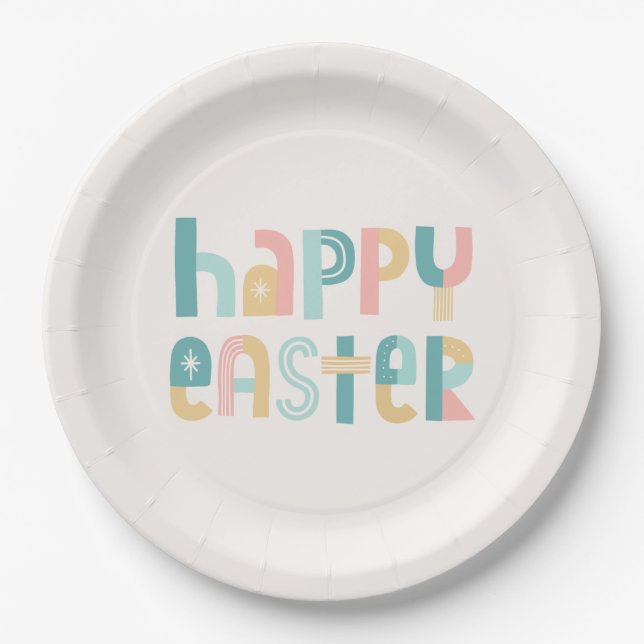 Fun and Funky Typography Easter design Paper Plate (Front)