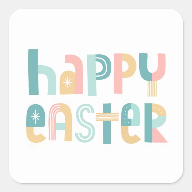 Fun and Funky Typography Happy Easter Square Sticker (Front)