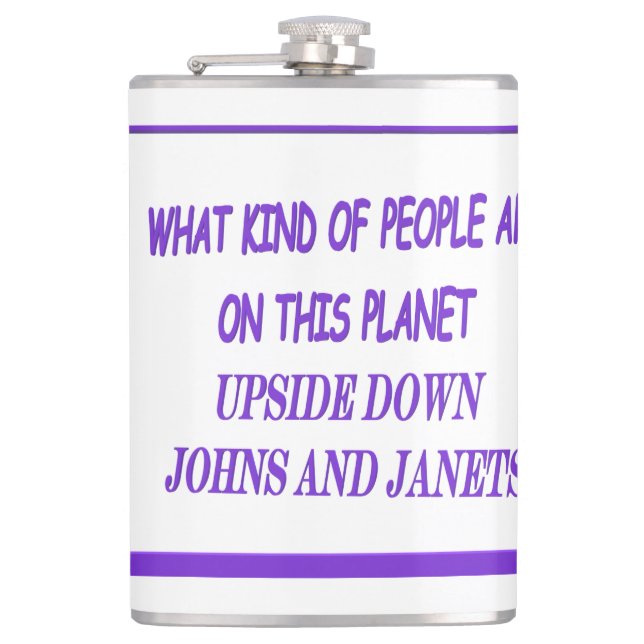 Fun and laughs message purple print and baloons hip flask (Front)