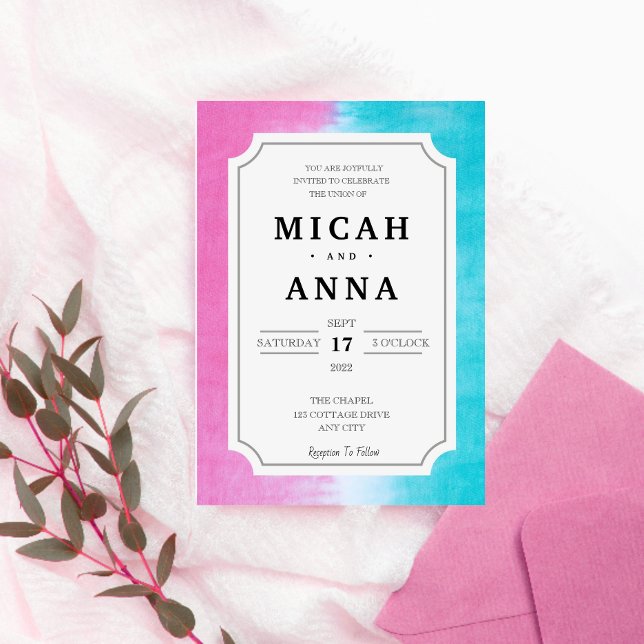 Fun and Modern Pink and Blue Ombre Wedding Invitation (Creator Uploaded)