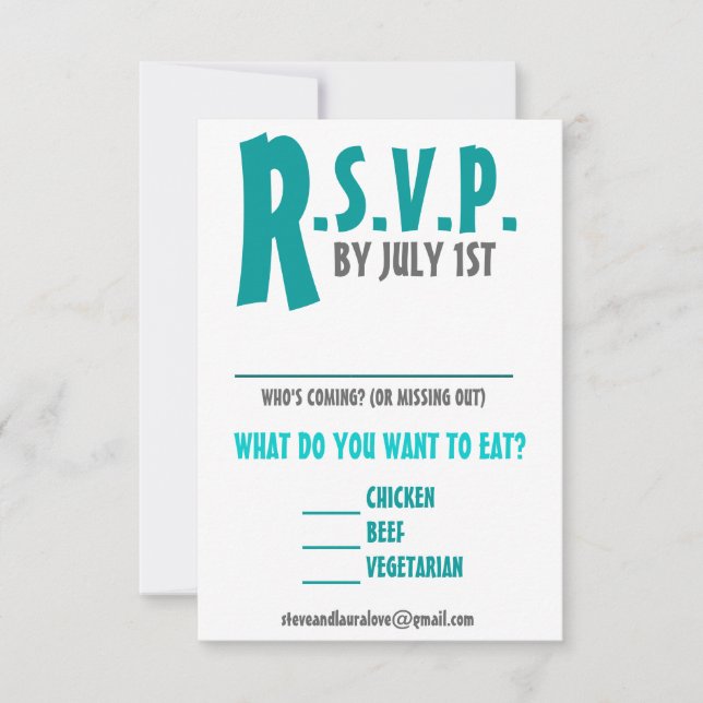 Fun and Modern Wedding Reply Card - Any Colour (Front)