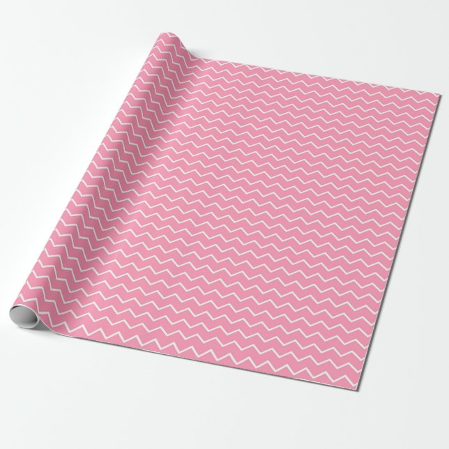 Fun and Playful Pink and White Zigzag Pattern Wrapping Paper (Unrolled)