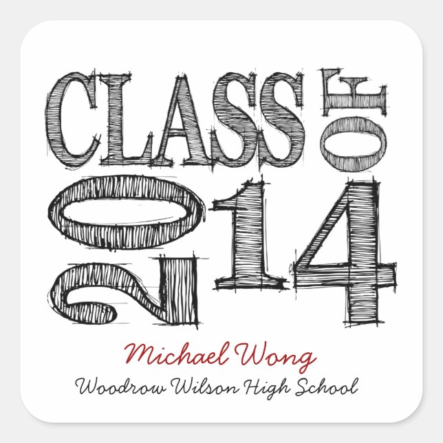 Fun and Simple Pen Sketch Class of 2014 Square Sticker (Front)