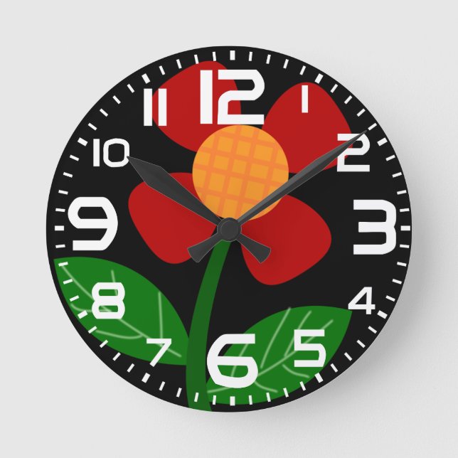 Fun and stylish orange flower wall clock (Front)