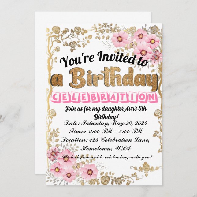 Fun and Whimsical Birthday Invitation for Kids (Front/Back)