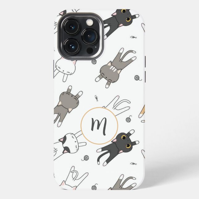 Fun and Whimsical Cat Pattern Your Monogram | iPhone Case (Back)