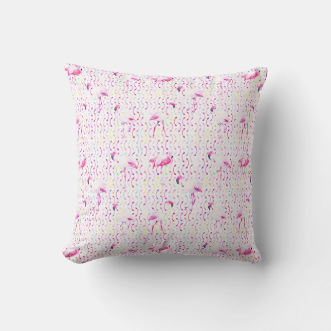 Fun and Whimsical Rows on Pink Flamingos Cushion (Front)