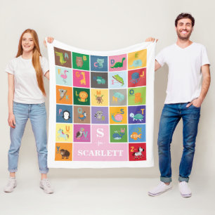 Fun Animal Alphabet Kids Room Baby Girl Nursery Fleece Blanket