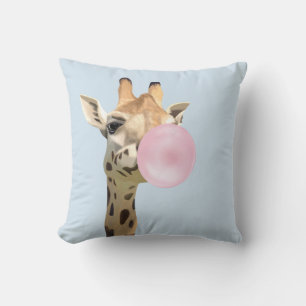 Fun Animal Design Pink Bubblegum Blowing Giraffe Cushion