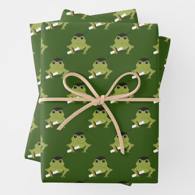 Fun Animal Frog Graduation Wrapping Paper Sheet (In situ)