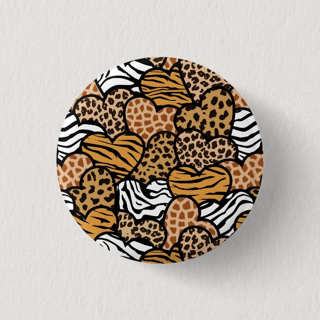 Fun animal pattern hearts 3 cm round badge (Front)