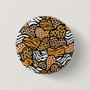 Fun animal pattern hearts 3 cm round badge