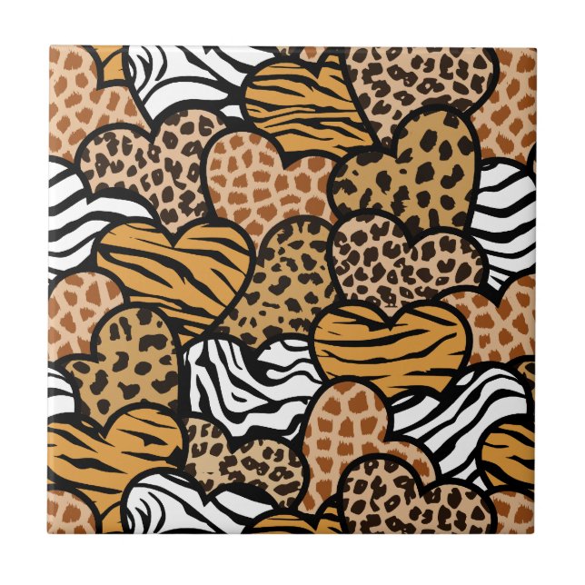 Fun animal pattern hearts ceramic tile (Front)