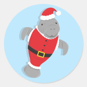 Fun Animal Santa Manatee Christmas Classic Round Sticker