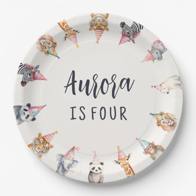 Fun Animals in Party Hats Themed Party Plates (Front)
