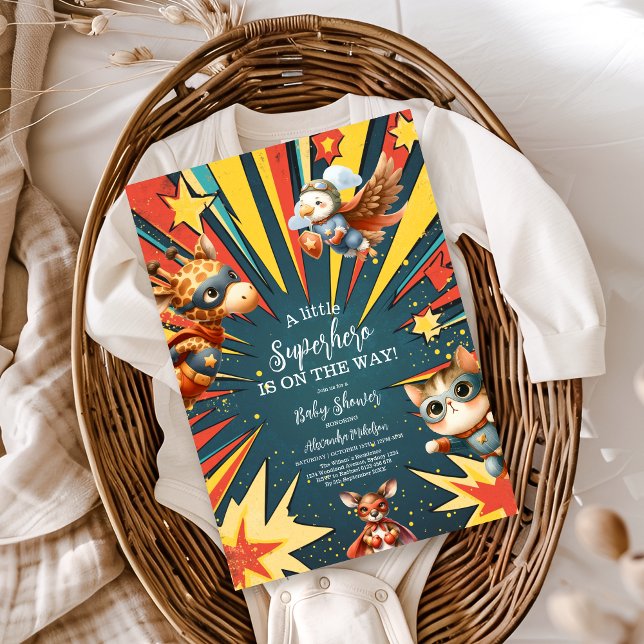 Fun Animals Superhero Baby Shower Invitation (Creator Uploaded)