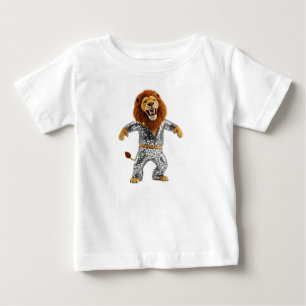 Fun Anthropomorphic Lion in Silver Sequined Disco Baby T-Shirt