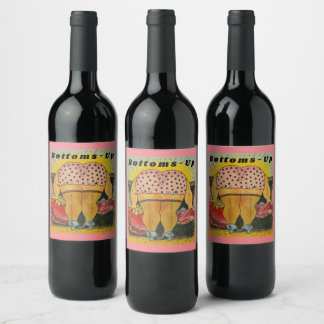 Fun Antique Fashions Style Bottoms-up humour cute Wine Label