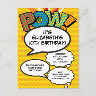Fun Any Age Birthday Party Modern Comic Invitation Postcard