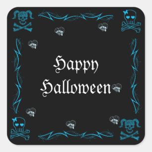 Fun Aqua Blue Girl Gothic Skulls Halloween Square Sticker