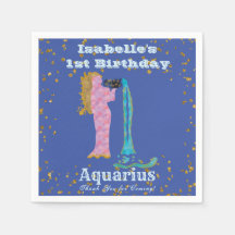 Fun Aquarius First Birthday & Gold Confetti  