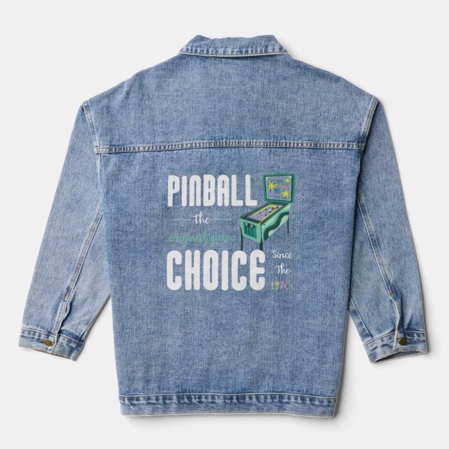 Fun Arcade Game Graphic Retro Coin Operated Pinbal Denim Jacket (Back)
