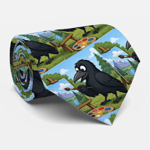 Fun Artist Crow Painting Landscape art Tie