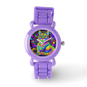 Fun Artsy Bright Coloured Haight-Ashbury Style Cat Watch