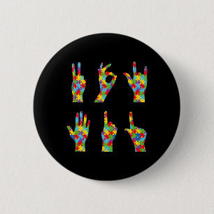 Fun ASL Love Sign Language Autism Awareness  6 Cm Round Badge