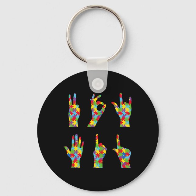 Fun ASL Love Sign Language Autism Awareness  Key Ring (Front)
