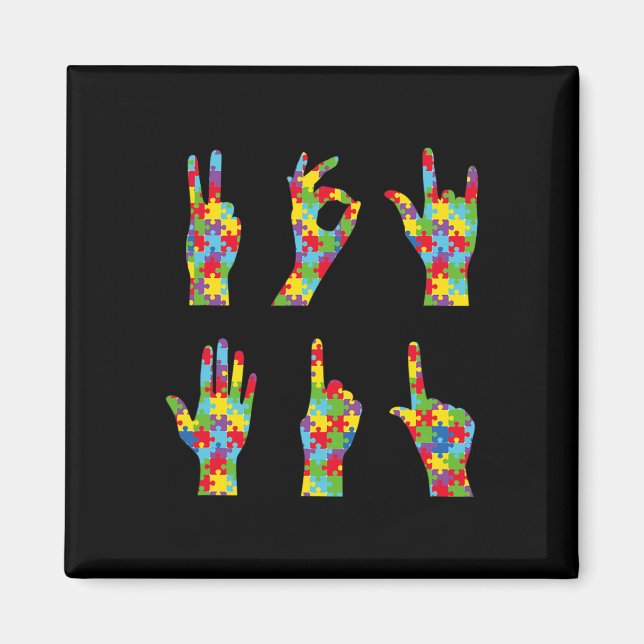 Fun ASL Love Sign Language Autism Awareness  Magnet (Front)