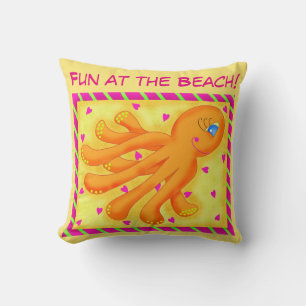 Fun at the Beach Whimsy Octopus Yellow Orange Cushion