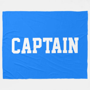 Fun Athletic CAPTAIN White Text On Bright Blue Fleece Blanket