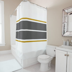 Fun Athletic Twin Grey White Sporty Racing Stripes Shower Curtain