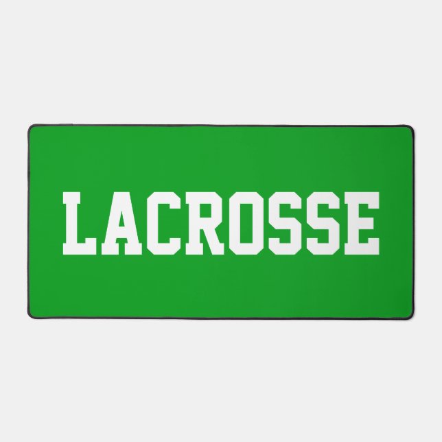 Fun Athletic White LACROSSE Text On Bright Green Desk Mat (Front)