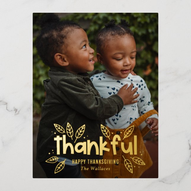 Fun Autumn Foil Photo Thanksgiving Postcard (Front)