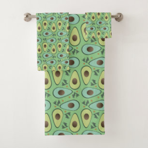 Fun Avocado Half Greenery Pattern Bath Towel Set