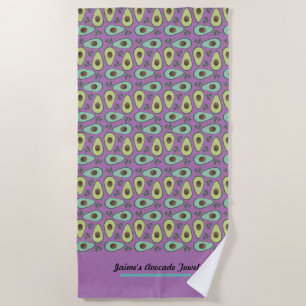 Fun Avocado Half Greenery Pattern Beach Towel