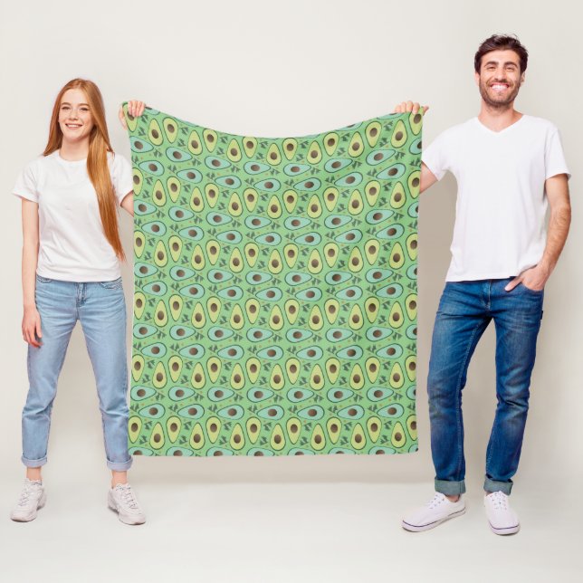 Fun Avocado Half Greenery Pattern Fleece Blanket (In Situ)