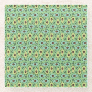 Fun Avocado Half Greenery Pattern Glass Coaster
