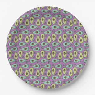 Fun Avocado Half Greenery Pattern Paper Plate