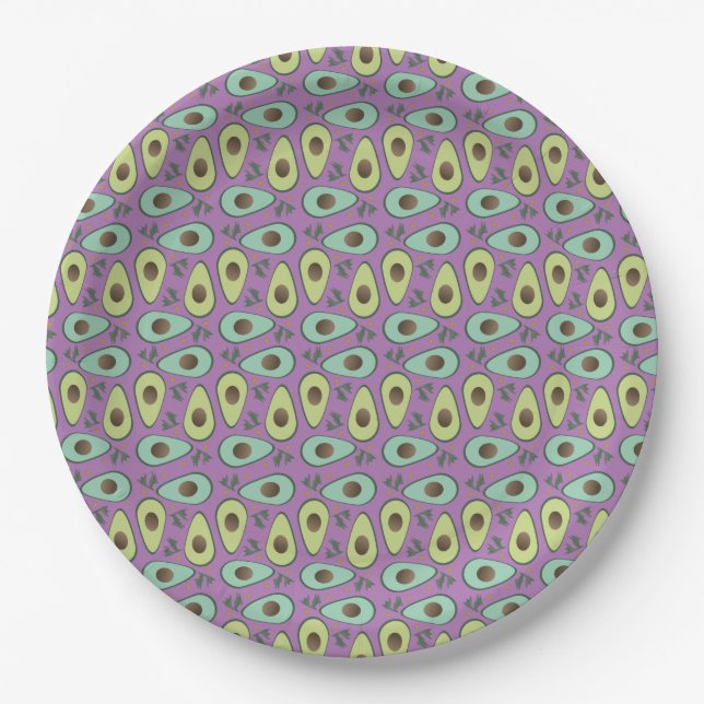 Fun Avocado Half Greenery Pattern Paper Plate (Front)