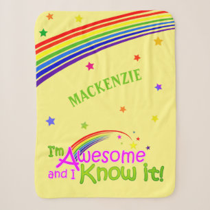 Fun AWESOME and I Know it with Rainbow on YELLOW Sherpa Blanket